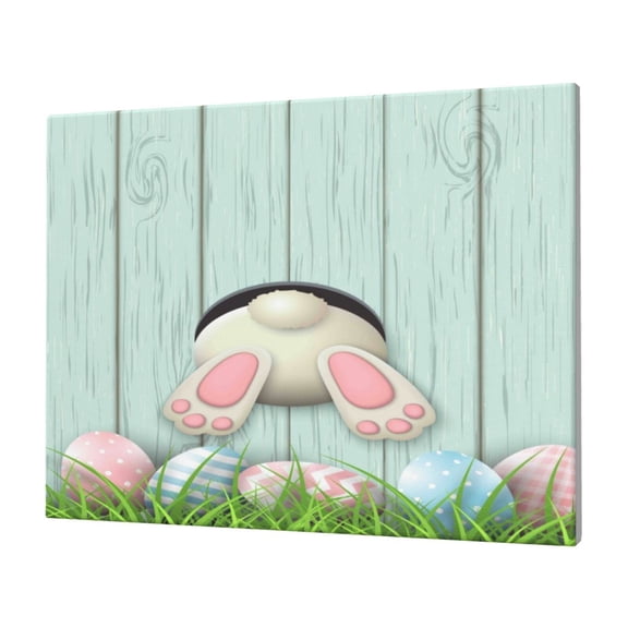 Naloa White Bunny Bottom And Easter Eggs Print Canvas Picture,Wall Pictures, Modern Decorative Poster,Art Prints for Bedroom, Toilet, 40 x 30 cm, Built-in Wooden Frame