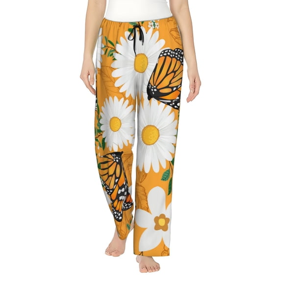 Naloa White Floral and Butterflies Print Women’s Ultra-Soft Comfy Pajama Lounge Pants with Pockets & Drawstring