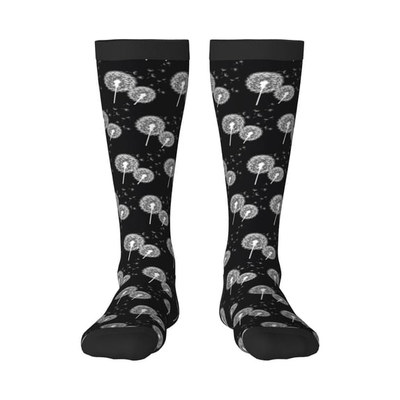 Naloa White Flower Dandelion Knee Socks, High Socks Long Stretchy Sock Women Knee High Stocking, Long Socks for Women