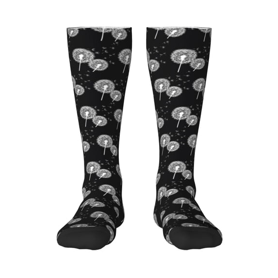 Naloa White Flower Dandelion Knee Socks, High Socks Long Stretchy Sock Women Knee High Stocking, Long Socks for Women