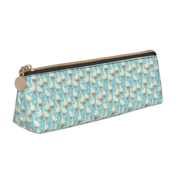 Naloa White Geese and Flower Print Leather Pencil Case - Portable Big Capacity Pencil Pouch Organizer Bag Stationery Bag for Work & Office Pencil Pen Case