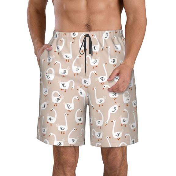 Naloa White Goose Men's Beach Shorts, Surfing shorts, Swim trunks, Quick Dry Swim Trunks for Surfing Beach Fun - Large