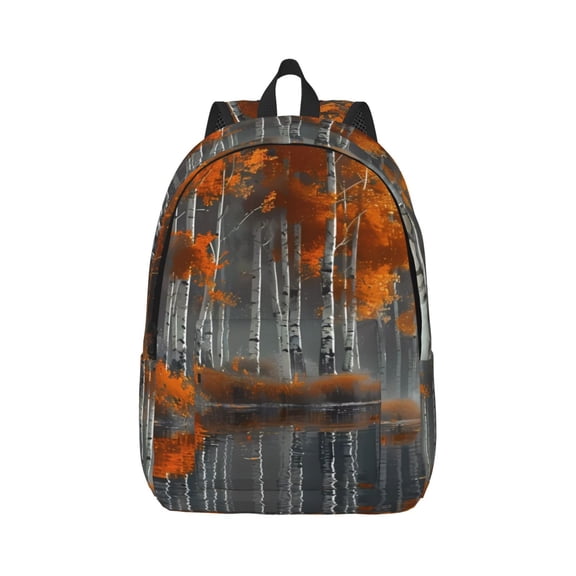 Naloa White Horse Autumn Birch Canvas Backpack for Men Women Rucksack Casual Travel Daypack College Tote Satchel Bookbag for Teens-Small