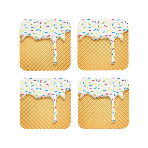 Naloa White Ice Cream Coasters for Set of 4 - PU Leather Coasters, Coasters for Table Cup Tea Coffee Beer, Decorative for Kitchen Homedecor (Round)