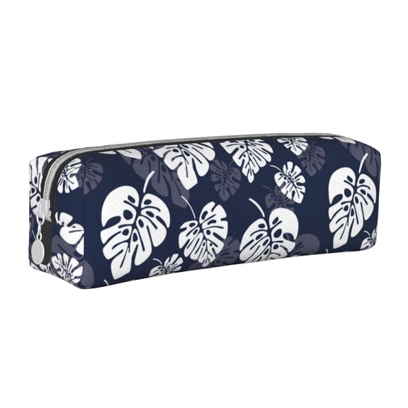 Naloa White Leaves Leather Pencil Case, Makeup Pouch, Zipper Pouch for Daily Essentials, Storage Organizer, Cosmetics and Stationary Bag