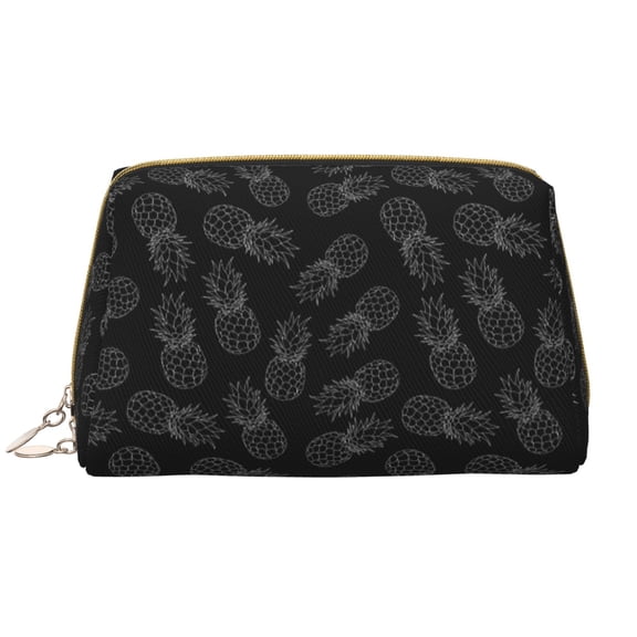 Naloa White Pineapples Leather Makeup Bag for Purse Travel, Portable Small Cosmetic Organizer for Women and Girls, Make up Bag with Zipper