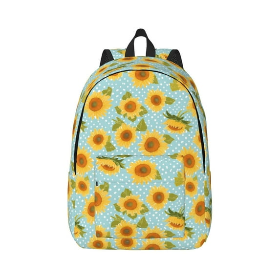 Naloa White Polka Dot Sunflower A Canvas Backpack for Men Women Rucksack Casual Travel Daypack College Tote Satchel Bookbag for Teens-Medium