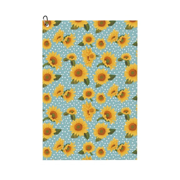 Naloa White Polka Dot Sunflower Golf Towel Golf Gift for Men and Women Golf Towel with Carabiner Clip to Quickly Remove Mud, Dirt and Sweat