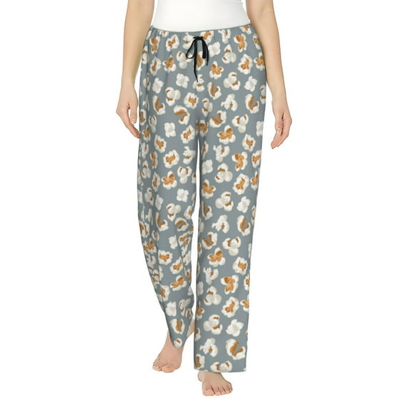 Naloa White Popcorn Print Women’s Ultra-Soft Comfy Pajama Lounge Pants with Pockets & Drawstring