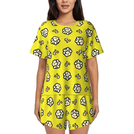 Naloa White Popcorn Women's Short-Sleeved Pajama Set, Loungewear, Summer pajamas, Breathable Cozy - 3X-Large