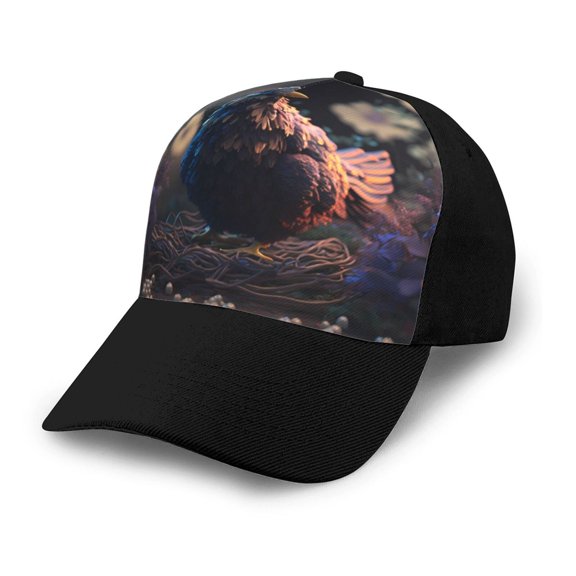 Naloa White Purple Flower Chicken Adult adjustable Print Baseball Hat, Patchwork curved brim baseball capfor Men and Women, One Size