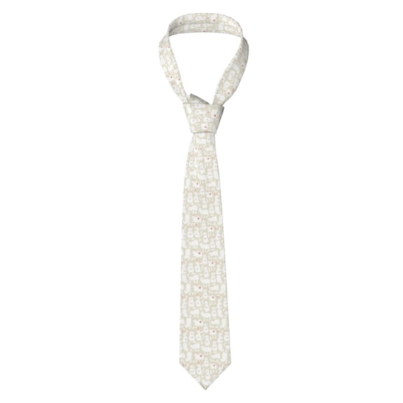 Naloa White Rabbit Print Solid Color Tie Formal Necktie for Men，Suitable for business, daily life, work