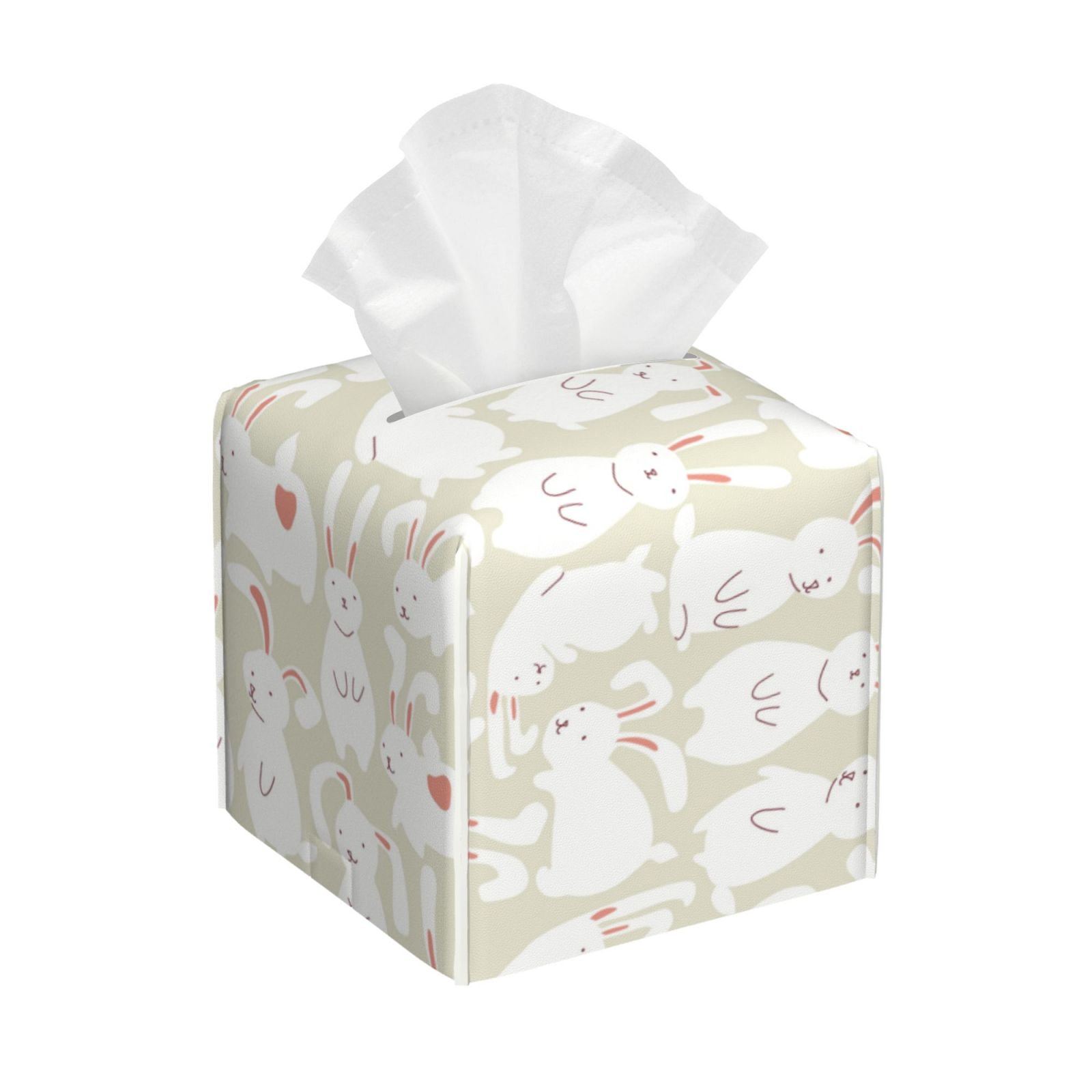 Naloa White Rabbit Tissue Box CoverLeather Tissue Holder Square Facial ...