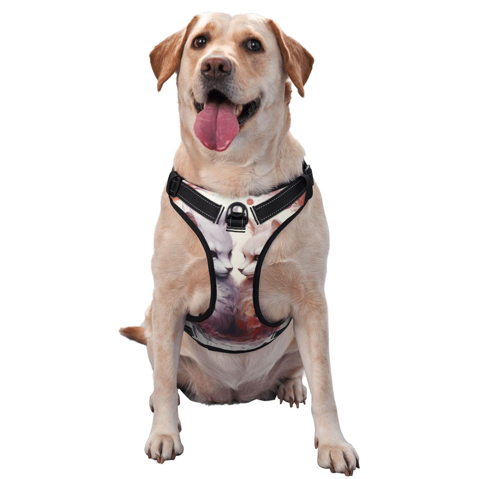 Naloa White Red Cat Couple Pet Harness Vest with Traction Rope, Adjustable No-Choke Dog Vest for Outdoor, Walking - Small