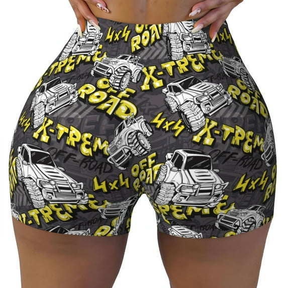 Naloa White Retro Off-Road Vehicle Biker Shorts for Women Seamless Scrunch Short Women’s Yoga Shorts for Gym Running Sport Shorts - X-Large