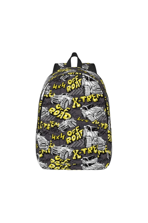 White Retro Off-Road Vehicle Canvas Backpack for Men Women Rucksack Casual Travel Daypack College Tote Satchel Bookbag for Teens-Medium