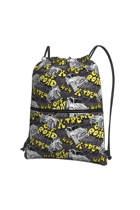White Retro Off-Road Vehicle Drawstring Backpack String Bag Cinch Water Resistant for Gym Shopping Sport Yoga