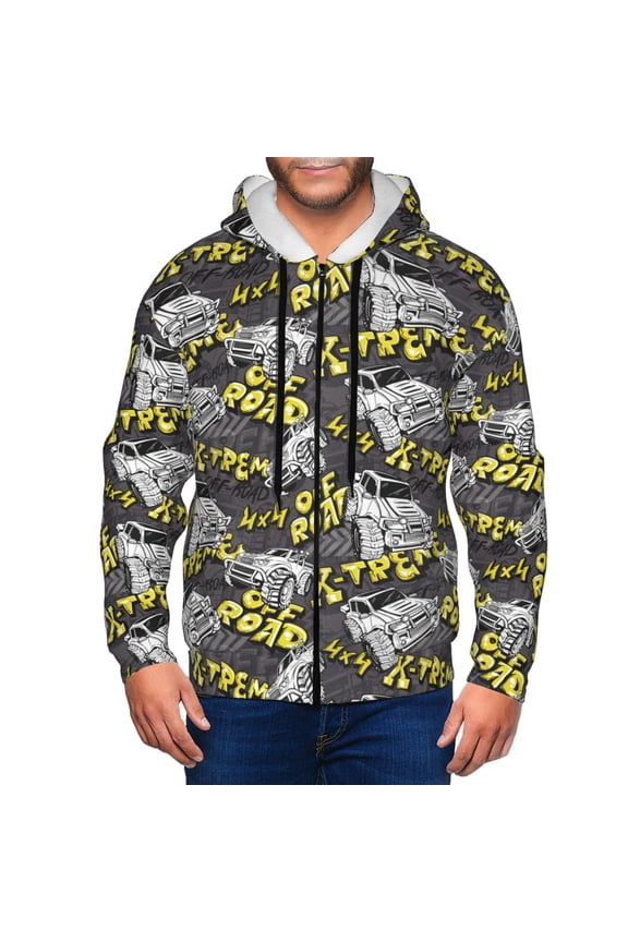 White Retro Off-Road Vehicle Men’s Hoodies, Zip up Hoodie, Sweatshirts,Hoodies for Men Sizes S-3XL-3X-Large