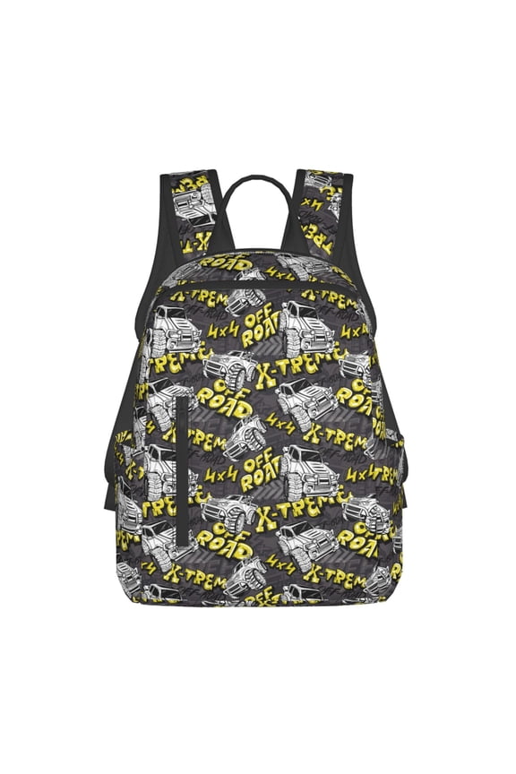 White Retro Off-Road Vehicle Print Lightweight DayBackpack Suitable for school, work, shopping, travel, etc.