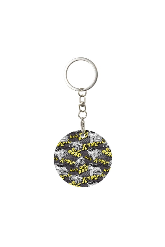 White Retro Off-Road Vehicle Print Round Keychain Keychain Key Ring, Key Tag, Key Chain Bulk for Gift Accessories (Round)