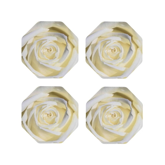 Naloa White Rose Leather Coasters for Drinks, Durable Drink Coasters 4 Set for Tabletop Protection, Luxurious Home Décor and Housewarming Gift ( {designName})Octagon
