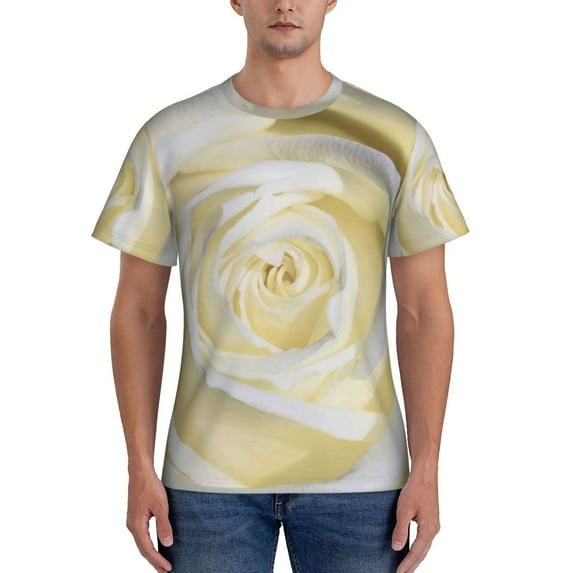 Naloa White Rose Men's T-Shirt Sport T-shirt Men's Basic Tee Casual Men's Shirt, Round Neck, Short Sleeves - X-Large