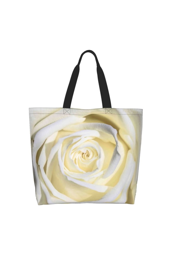 White Rose Tote Bag for Women Large Capacity Shoulder Bag for College Work Travel Shopping