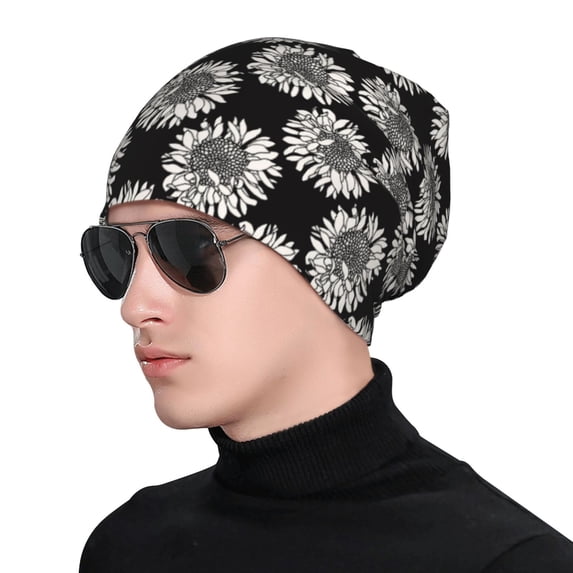 Naloa White Sunflowers Soft Beanie Hat, Knit Beanie Daily Beanie in Fine Knit for Women Men Winter Travel, Outdoor