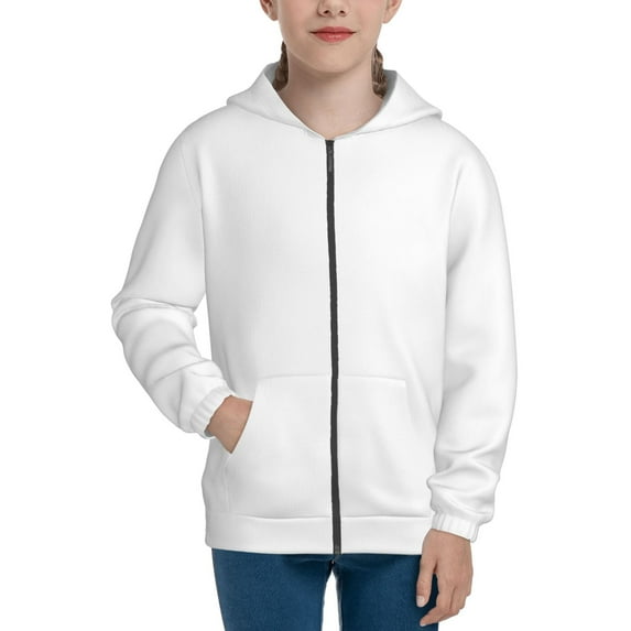 Naloa White Teenage Zipper Hoodie, Long Sleeve Zip Up Hoodies Casual Jackets Tops for 7-12 Years-Small
