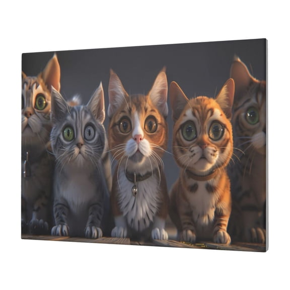 Naloa Wide Eyed Cartoon Cats Print Canvas Picture,Wall Pictures, Modern Decorative Poster,Art Prints for Bedroom, Toilet, 40 x 30 cm, Built-in Wooden Frame