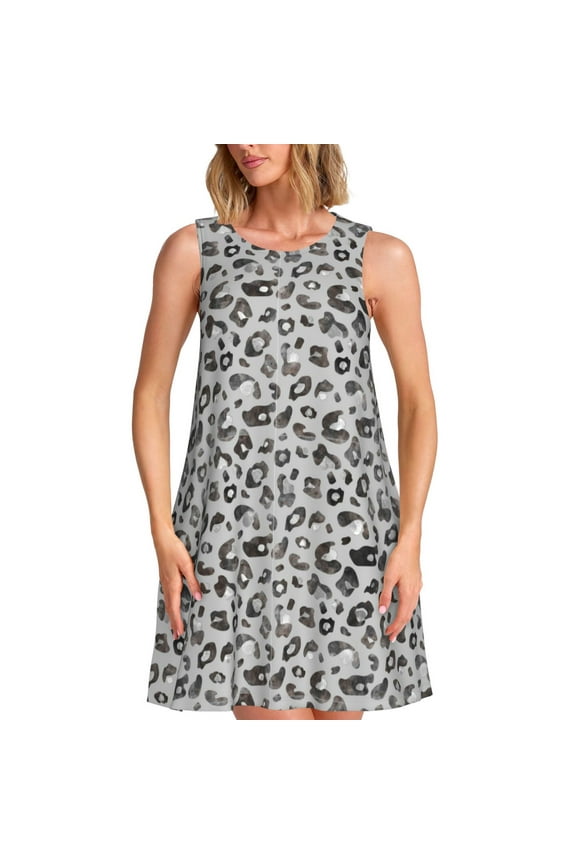 Wild Animal Leopard Print Print Women's Summer Spring Casual Beach Sundress,Vacation Sleeveless Tank Crewneck Loose Dresses