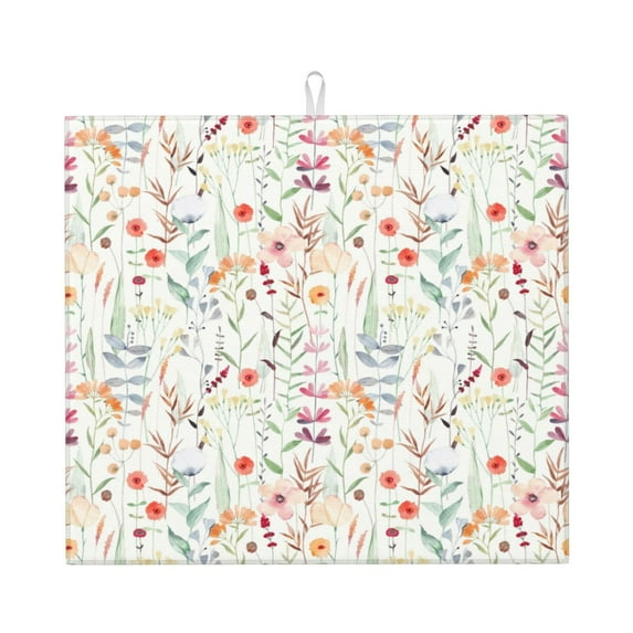 Naloa Wildflower Watercolor 4 Dish Drying Mat for Kitchen Counter, Heat Resistant Drainer Mats, Absorbent Draining Mat,Dish Rack Pad,16"x18"