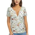 thumbnail image 1 of Naloa Wildflower Watercolor Print T-Shirts Short Sleeve V Neck Tees for Women Fashion Tops Trendy Lightweight Soft Casual Summer Outfits Clothes, 1 of 5