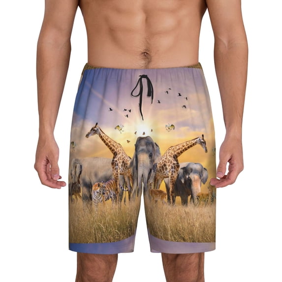 Naloa Wildlife Protection Men's Short Pajama Pants, Lounge Comfort Shorts with Elasticized Waistband and Side Pockets - Medium