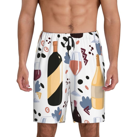 Naloa Wine Bottles Glasses Men's Short Pajama Pants, Lounge Comfort Shorts with Elasticized Waistband and Side Pockets - 4X-Large