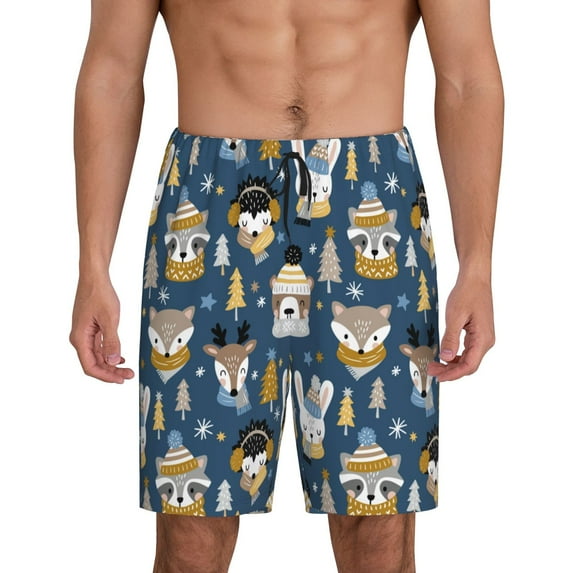 Naloa Winter Animal Friends Men's Short Pajama Pants, Pj Shorts, Lounge Comfort Shorts-Small