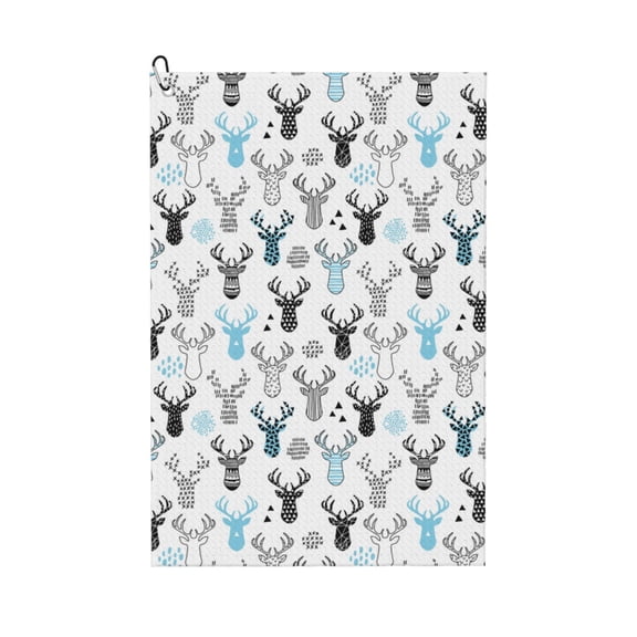 Naloa Winter Art Blue and Black Moose Golf Towel Golf Gift for Men and Women Golf Towel with Carabiner Clip to Quickly Remove Mud, Dirt and Sweat