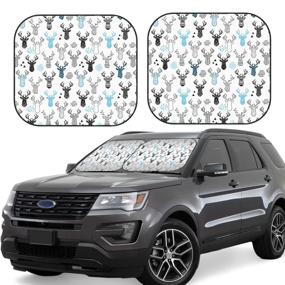 Naloa Winter Art Blue and Black Moose Print 2-Piece Windshield Sunshade,Foldable Car Front Window Sun Shades,for Most Sedans SUV Truck-Small