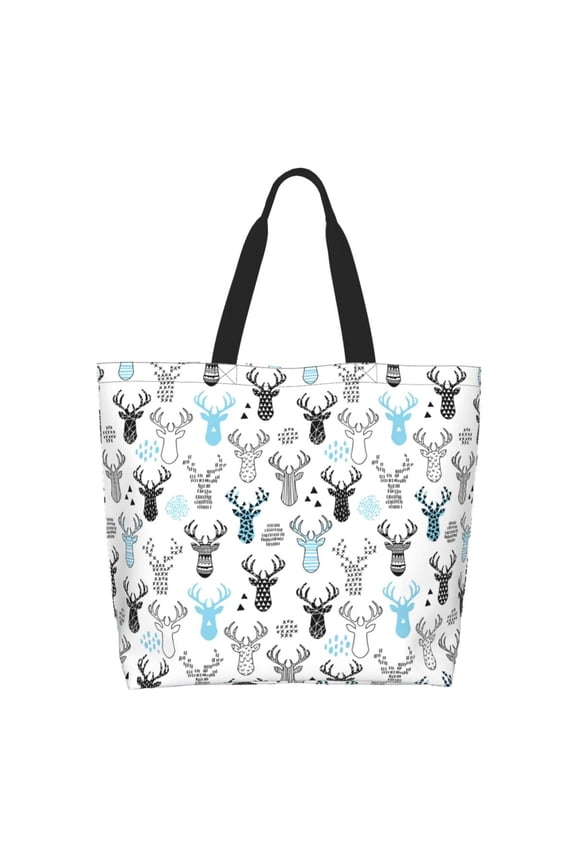 Winter Art Blue and Black Moose Tote Bag for Women Large Capacity Shoulder Bag for College Work Travel Shopping