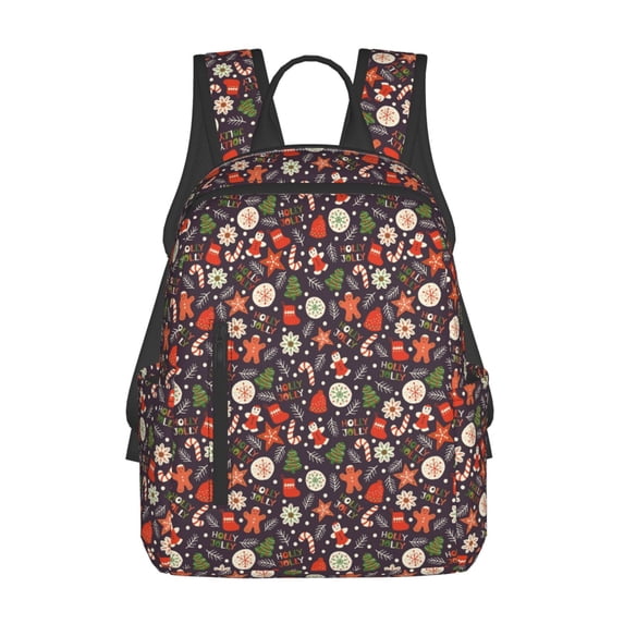 Naloa Winter Holiday Christmas Print Lightweight DayBackpack Suitable for school, work, shopping, travel, etc.
