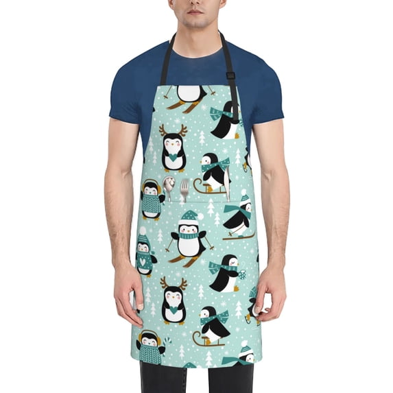 Naloa Winter Skiing Penguin Apron Kitchen Aprons with Pockets for Women Men Chef