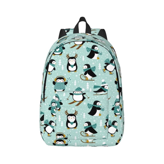 Naloa Winter Skiing Penguin Canvas Backpack for Men Women Rucksack Casual Travel Daypack College Tote Satchel Bookbag for Teens-Small