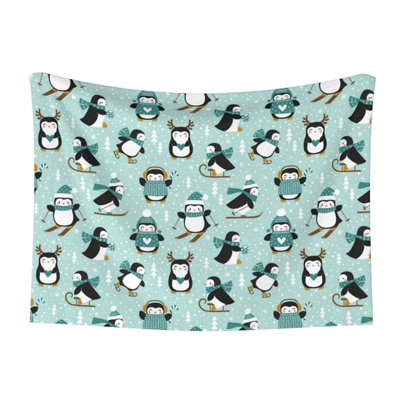 Naloa Winter Skiing Penguin Dog Blanket, 3 Sizes Cat Blanket for Indoor Cats Large Medium Small Dog Gifts-Small