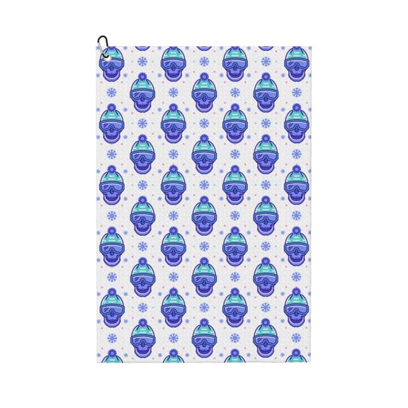 Naloa Winter Snowflake Skiing Skull Golf Towel Golf Gift for Men and Women Golf Towel with Carabiner Clip to Quickly Remove Mud, Dirt and Sweat