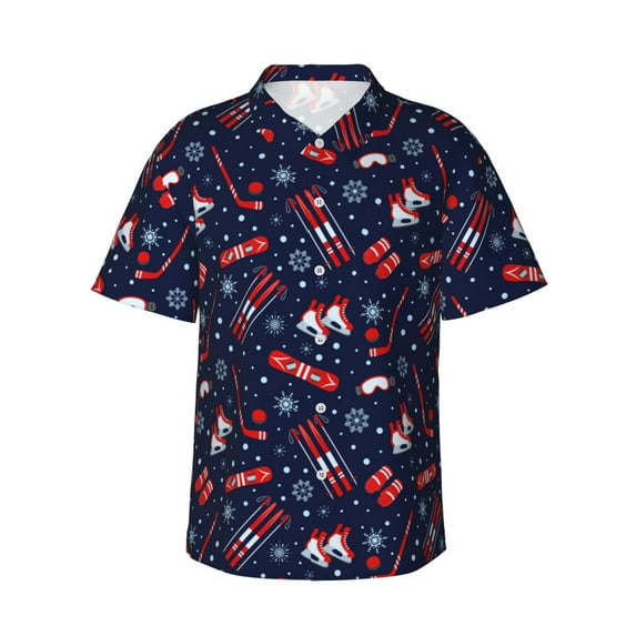 Naloa Winter Sports Fun Pattern Authentic Hawaiian Shirt, Men's Tropical Aloha Shirt for Summer Parties Vacations,3X-Large