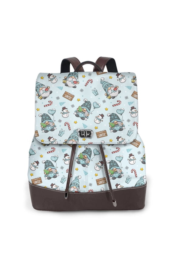 Winter Wonderland Light Blue Print Women's Leather Backpack,Travel Laptop Backpack,Fashion Ladies Leather Backpack Bag for Travel,Leather Drawstring Daypack for Me
