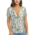 thumbnail image 1 of Naloa Wisteria Flower Print T-Shirts Short Sleeve V Neck Tees for Women Fashion Tops Trendy Lightweight Soft Casual Summer Outfits Clothes, 1 of 5