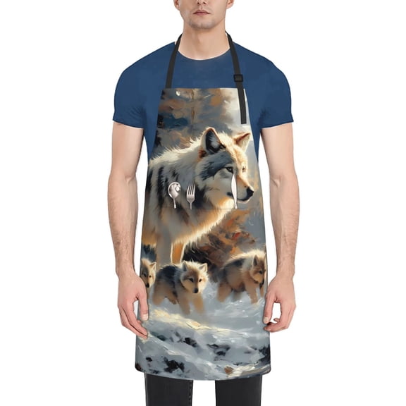 Naloa Wolf Family Winter Wonderland Apron Kitchen Aprons with Pockets for Women Men Chef