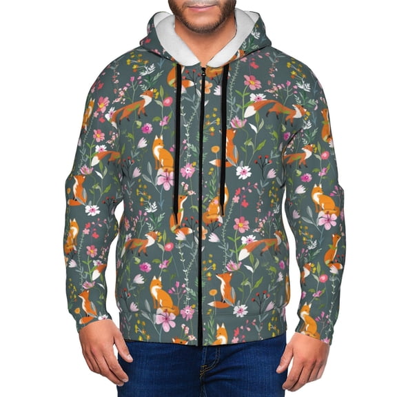 Naloa Wolf Fox In Flower Forest Men’s Hoodies, Zip up Hoodie, Sweatshirts,Hoodies for Men Sizes S-3XL-X-Large