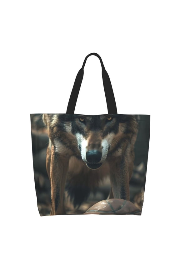 Wolf With Basketball Tote Bag for Women Large Capacity Shoulder Bag for College Work Travel Shopping